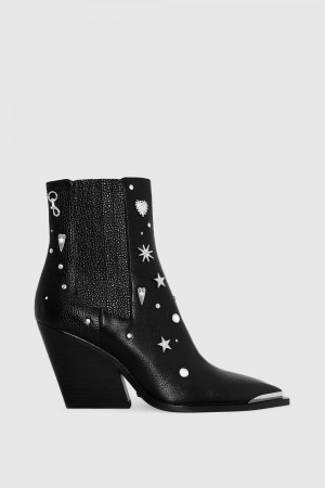 Cizme Dama Rebecca Minkoff West Bootie Negrii Argintii | 0682179-YJ