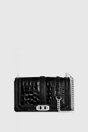 Geanta Crossbody Dama Rebecca Minkoff Chevron Quilted Love Crossbody Negrii Argintii | 7926345-ZA