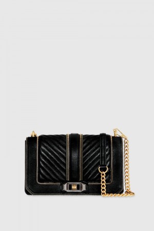Geanta De Umar Dama Rebecca Minkoff Chevron Quilted Zip Love Crossbody Negrii Colorati | 4795063-SY