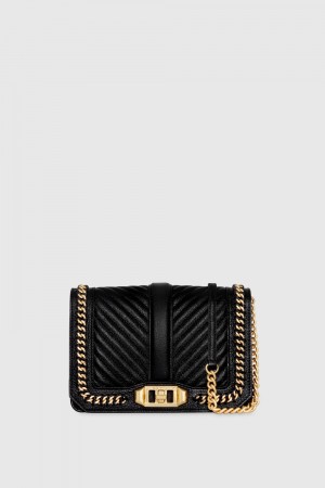 Geanta De Umar Dama Rebecca Minkoff Chevron Quilted Small Love Crossbody with Chain Inset Negrii | 4196723-ZJ