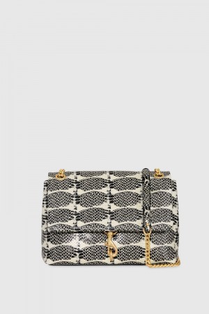 Geanta De Umar Dama Rebecca Minkoff Edie Flap Shoulder Bag Negrii Albi Snakeskin | 4873695-VW