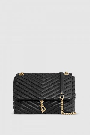 Geanta De Umar Dama Rebecca Minkoff Edie Flap Shoulder Bag Negrii Aurii Deschis | 8651327-HN