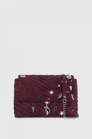 Geanta De Umar Dama Rebecca Minkoff Edie Flap Shoulder With Celestial Studs Rosii Inchis | 8542190-TJ
