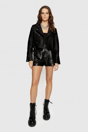 Leather Dama Rebecca Minkoff Cropped Jett Moto Jacket Negrii | 9570463-ZR