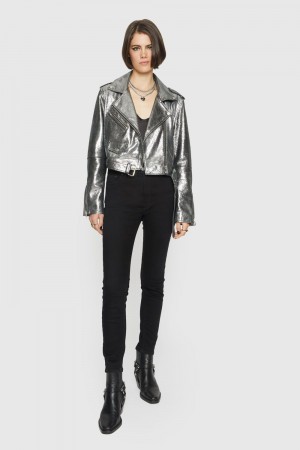 Leather Dama Rebecca Minkoff Cropped Jett Moto Jacket Argintii | 5739814-KS