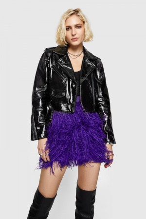 Leather Dama Rebecca Minkoff Cropped Patent Jett Moto Jacket Negrii | 7590168-MK