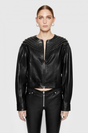Leather Dama Rebecca Minkoff Ozzy Studded Leather Jacket Negrii | 0538692-DM