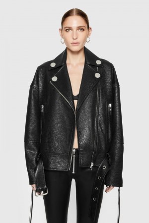 Leather Dama Rebecca Minkoff Stevie Oversized Leather Moto Jacket Negrii | 6234578-VL