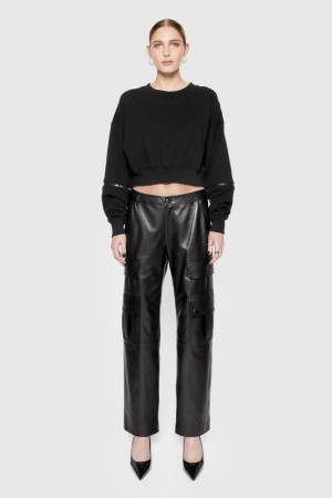 Pantalonii Dama Rebecca Minkoff Bowie Leather Cargo Pant Negrii | 2689413-JV