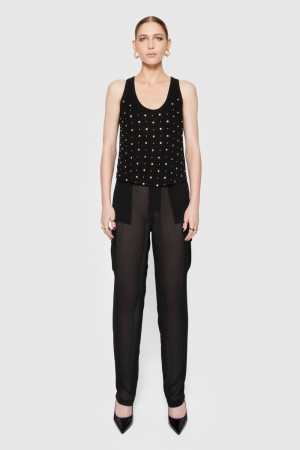 Pantalonii Dama Rebecca Minkoff Presley Sheer Cargo Pant Negrii | 6057192-WU