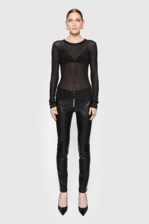 Pantalonii Dama Rebecca Minkoff Ziggy Leather Pant Negrii | 7259380-AK