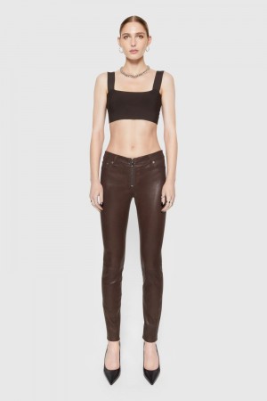 Pantalonii Dama Rebecca Minkoff Ziggy Leather Pant Negrii Cafe | 3726481-WX