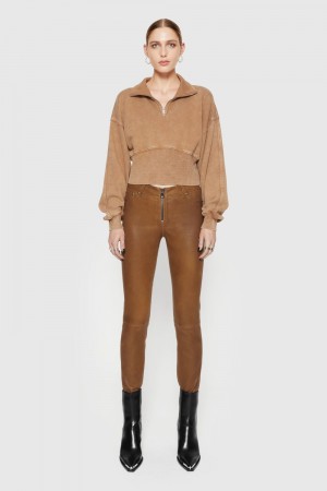 Pantalonii Dama Rebecca Minkoff Ziggy Leather Pant Rocher | 1739064-VJ