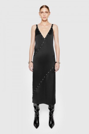 Rochie Dama Rebecca Minkoff Camilla Studded Maxi Dress Negrii | 0584719-GZ