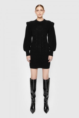Rochie Dama Rebecca Minkoff Daisy Cable Mini Sweater Dress Negrii | 0423615-KP
