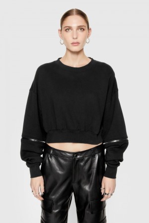 Topuri Dama Rebecca Minkoff Annie Zip Sleeve Sweatshirt Negrii | 7403962-XK