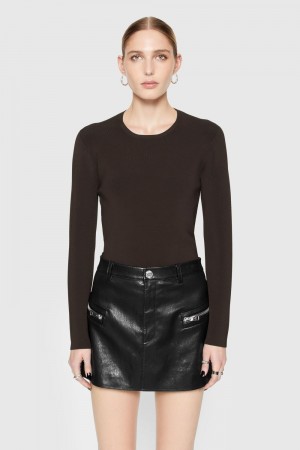Topuri Dama Rebecca Minkoff Bonnie Long Sleeve Negrii Cafe | 5097382-QJ