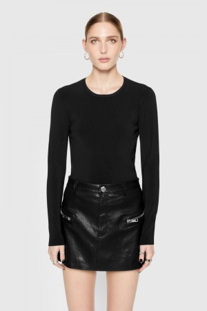 Topuri Dama Rebecca Minkoff Bonnie Long Sleeve Negrii | 2316598-XS