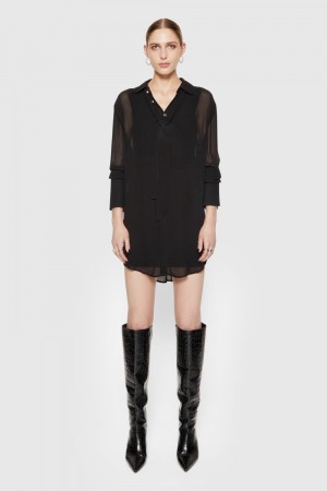 Topuri Dama Rebecca Minkoff Ophelia Shirt Dress Negrii | 2781603-WE