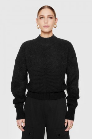 Topuri Dama Rebecca Minkoff Priscilla Two-Texture Sweater Negrii | 0674295-NE