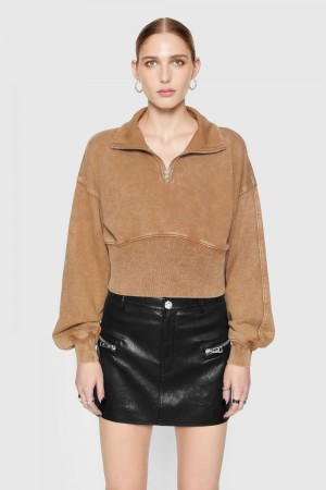 Topuri Dama Rebecca Minkoff Winnie Acid-Wash Quarter Zip Maro Albastru Deschis | 5947260-WV