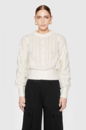 Tricotaje Dama Rebecca Minkoff Cecilia Crystal Embellished Sweater Albi | 4761329-FA
