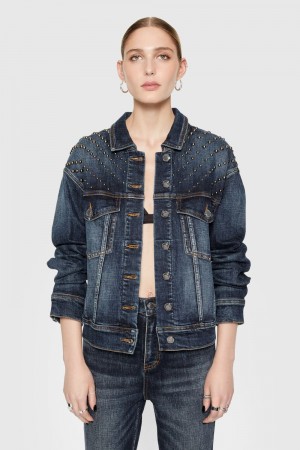 Îmbrăcăminte Exterioară Dama Rebecca Minkoff Ozzy Studded Denim Jacket Albastru Deschis | 5468072-HD